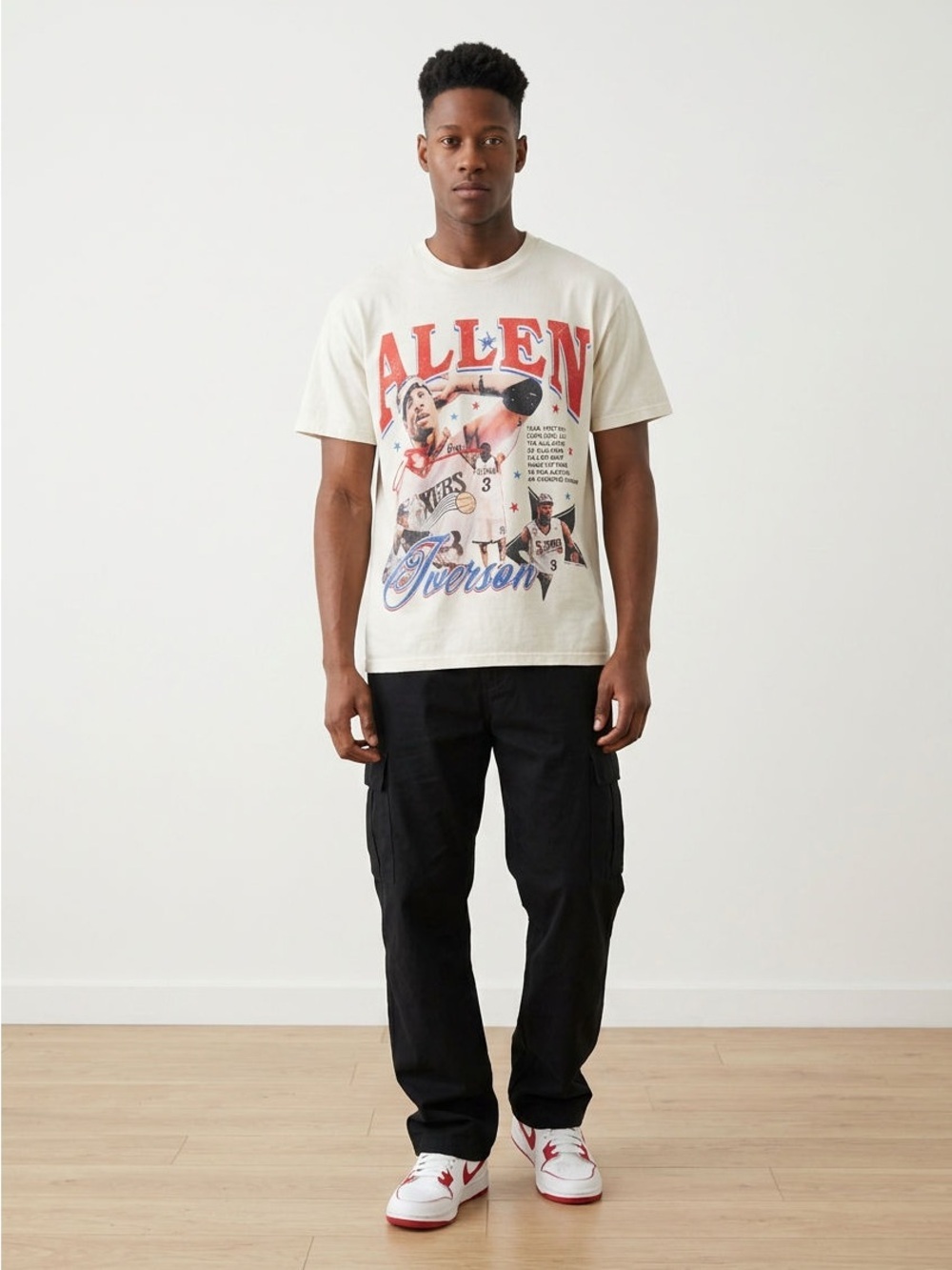 Cream Short-Sleeve Graphic Tee with Red & Blue Print